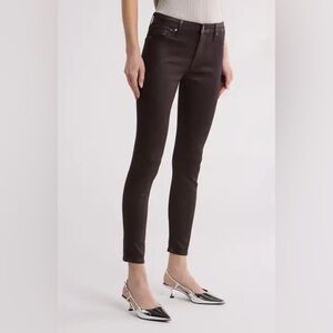 AG The Farrah High Rise Ankle Skinny Leather Panel Denim Pants Size 30 Wine